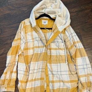 American Eagle Outfitters Mustard and Cream Hooded Shirt